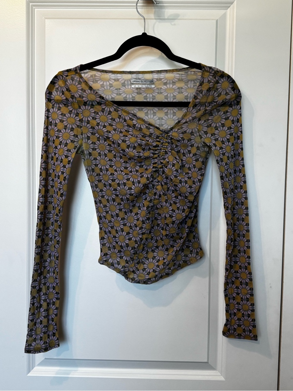 Urban Outfitters Purple Daisy Asymmetrical Ruched Long-Sleeve Top